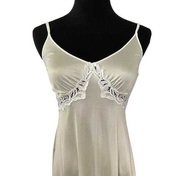 Vintage 80s Nylon Satin Slip Dress Peignoir Set Mint Green Lace Bed Jacket Sz S - Picture 2 of 13